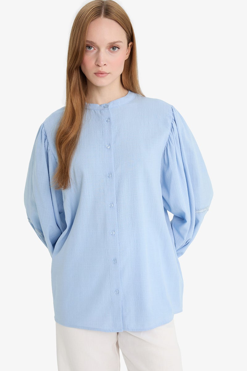DeFacto Blue Woman Relax Fit Long Sleeve Shirt Tunic Casual - Image 3